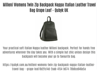 Milleni Womens Twin Zip Backpack Nappa Italian Leather Travel Bag Grape Leaf - Qubyk UK