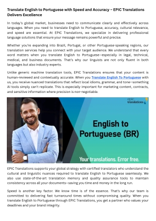 Translate English to Portuguese with Speed and Accuracy – EPIC Translations Delivers Excellence