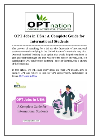 OPT Jobs in USA_ A Complete Guide for International Students