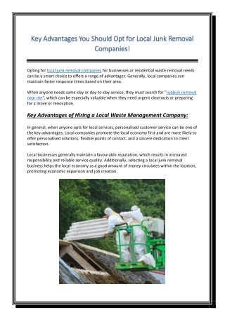 Key Advantages You Should Opt for Local Junk Removal Companies