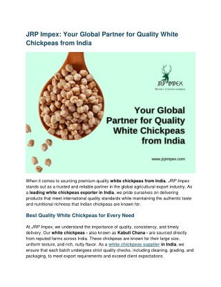 JRP Impex  Your Global Partner for Quality White Chickpeas from India