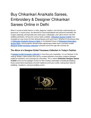 Buy Chikankari Anarkalis Sarees, Embroidery & Designer Chikankari Sarees Online in Delhi