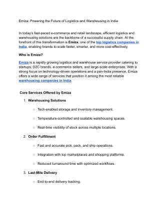 Emiza_ Powering the Future of Logistics and Warehousing in India