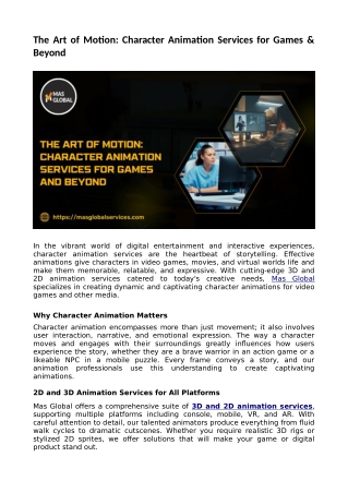 The Art of Motion: Character Animation Services for Games & Beyond