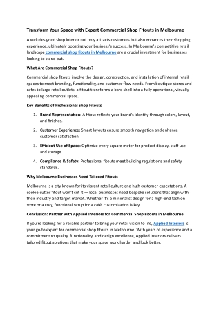 Transform Your Space with Expert Commercial Shop Fitouts in Melbourne