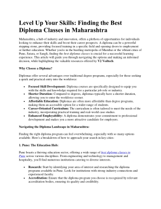 Finding the Best Diploma Classes in Maharashtra