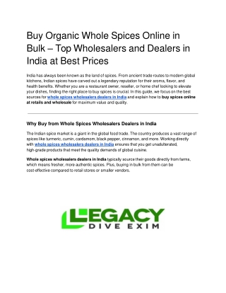 Buy Organic Whole Spices Online in Bulk – Top Wholesalers and Dealers in India at Best Prices