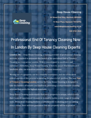 Professional End Of Tenancy Cleaning Now In London By Deep House Cleaning Experts
