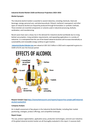 Industrial Alcohol Market CAGR and Revenue Projections 2023–2033
