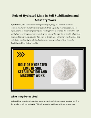 Role of Hydrated Lime in Soil Stabilization and Masonry Work