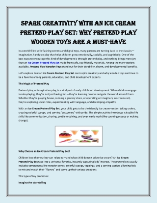 Spark Creativity with an Ice Cream Pretend Play Set Why Pretend Play Wooden Toys Are a Must-Have