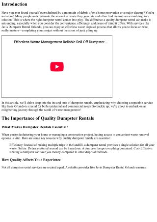 The Difference a Quality Dumpster Rental Can Make: Featuring Javis Orlando