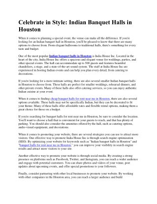 Celebrate in Style- Indian Banquet Halls in Houston