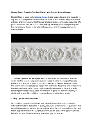 Stucco Décor ProvidesThe Best Stylish and Classic Stucco Design