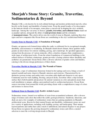 Sharjah Stone Story- Granite, Travertine, Sedimentaries