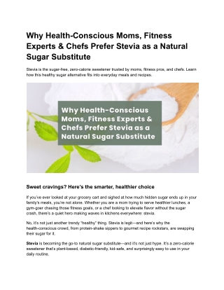 Why Health-Conscious Moms, Fitness Experts & Chefs Prefer Stevia as a Natural Sugar Substitute (2)
