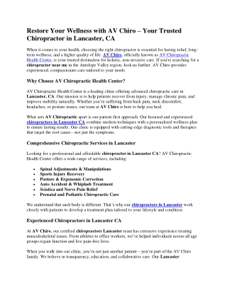 Restore Your Wellness with AV Chiro