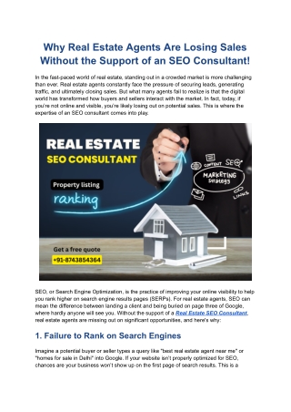 Why Real Estate Agents Are Losing Sales Without the Support of an SEO Consultant!