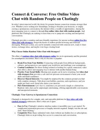 Free Online Video Chat with Random strangers on Chatingly