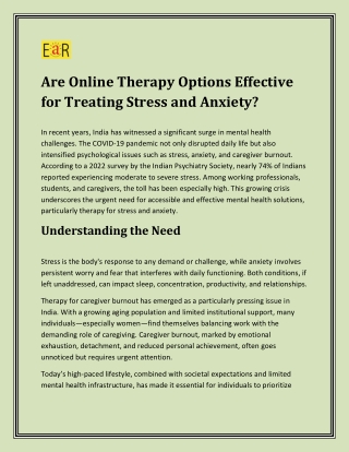 Are Online Therapy Options Effective for Treating Stress and Anxiety