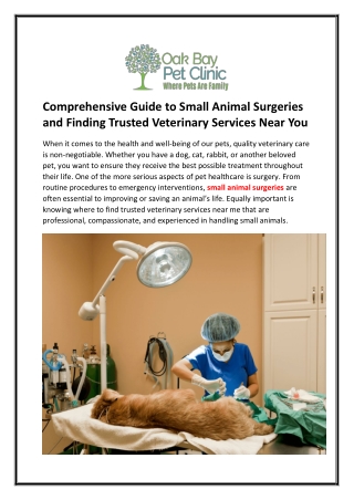 Comprehensive Guide to Small Animal Surgeries and Finding Trusted Veterinary Services Near You