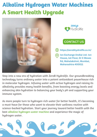 Alkaline Hydrogen Water Machines: A Smart Health Upgrade