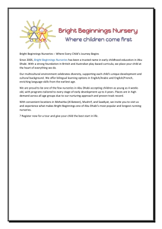 Bright Beginnings Nurseries