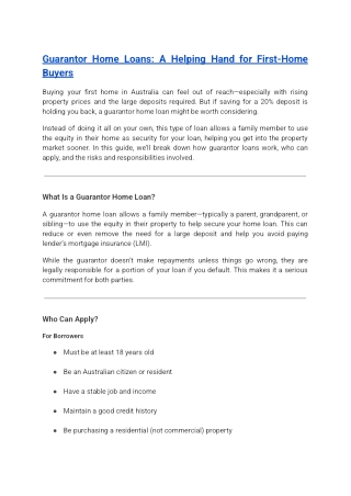 A Simple Guide To Guarantor Home Loan