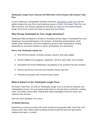 Tambopata Jungle Tours: Discover the Wild Heart of the Amazon