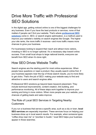 Drive More Traffic with Professional SEO Solutions