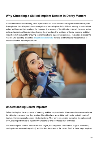 Why Choosing a Skilled Implant Dentist in Derby Matters