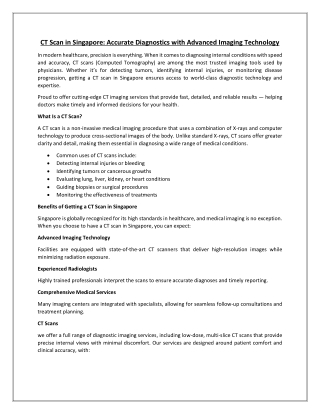 CT Scan in Singapore: Accurate Diagnostics with Advanced Imaging Technology