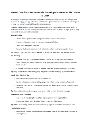 How to Care for Kurta Sets Made from Organic Materials like Cotton