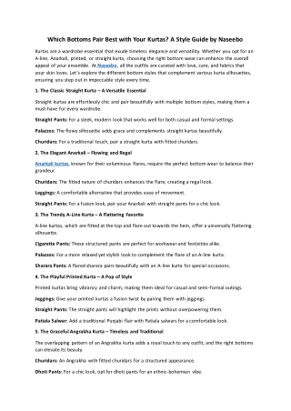 Which Bottoms Pair Best with Your Kurtas A Style Guide by Naseebo