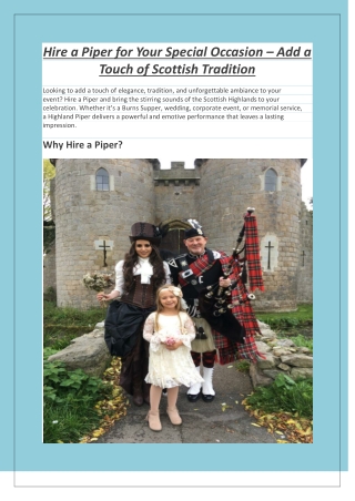 Hire a Piper for Your Special Occasion – Add a Touch of Scottish Tradition