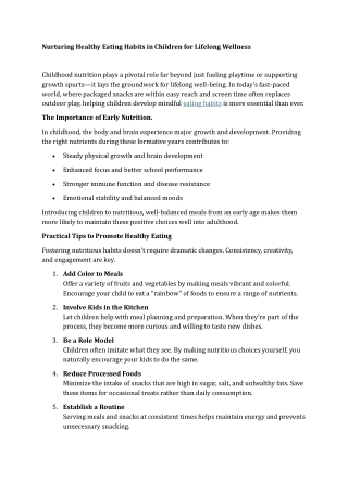 Nurturing Healthy Eating Habits in Children for Lifelong Wellness