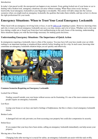 Emergency Situations: When to Trust Your Local Emergency Locksmith