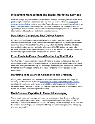 Investment Management and Digital Marketing Services