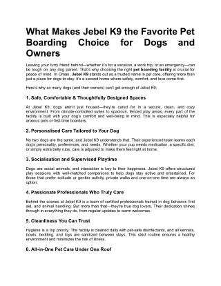 What Makes Jebel K9 the Favorite Pet Boarding Choice for Dogs and Owners