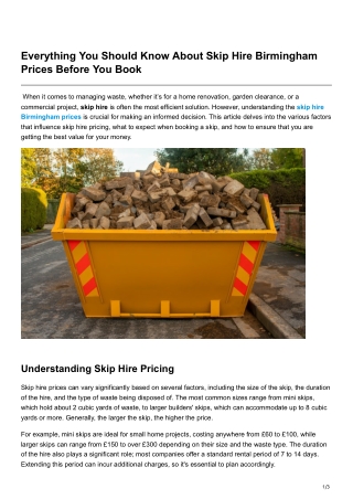 Everything You Should Know About Skip Hire Birmingham Prices Before You Book