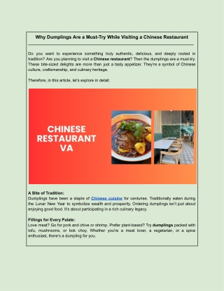 Why Dumplings Are a Must-Try While Visiting a Chinese Restaurant