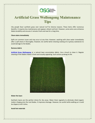 Artificial Grass Wollongong Maintenance Tips