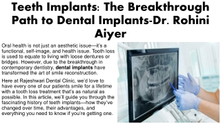 Teeth Implants The Breakthrough Path to Dental Implants-Dr. Rohini Aiyer