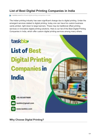 List of Best Digital Printing Companies in India