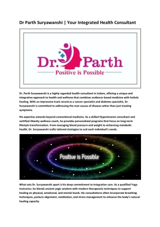 Dr Parth Suryawanshi | Your Integrated Health Consultant