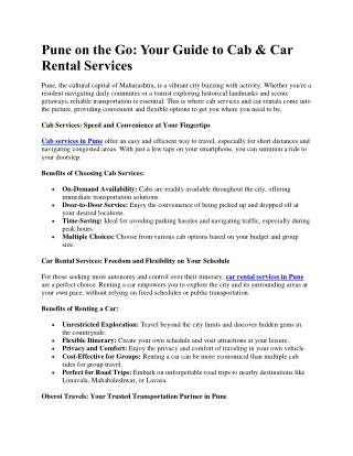 Pune on the Go-Guide to Cab, Car Rental Services