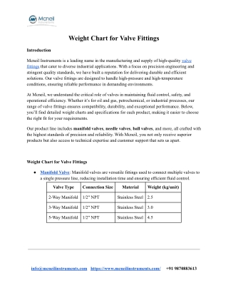 Weight-Chart-for-Valve-Fittings
