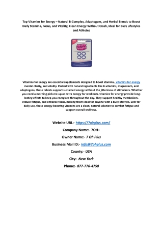 Top Vitamins for Energy – Natural B-Complex, Adaptogens, and Herbal Blends to Boost Daily Stamina, Focus, and Vitality,