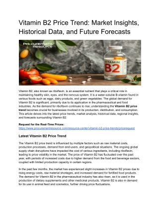 Vitamin B2 Price Trend - Market Insights, Historical Data, and Future Forecasts