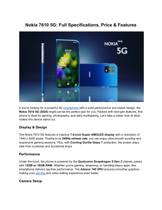 Nokia 7610 5G: Full Specifications, Price & Features